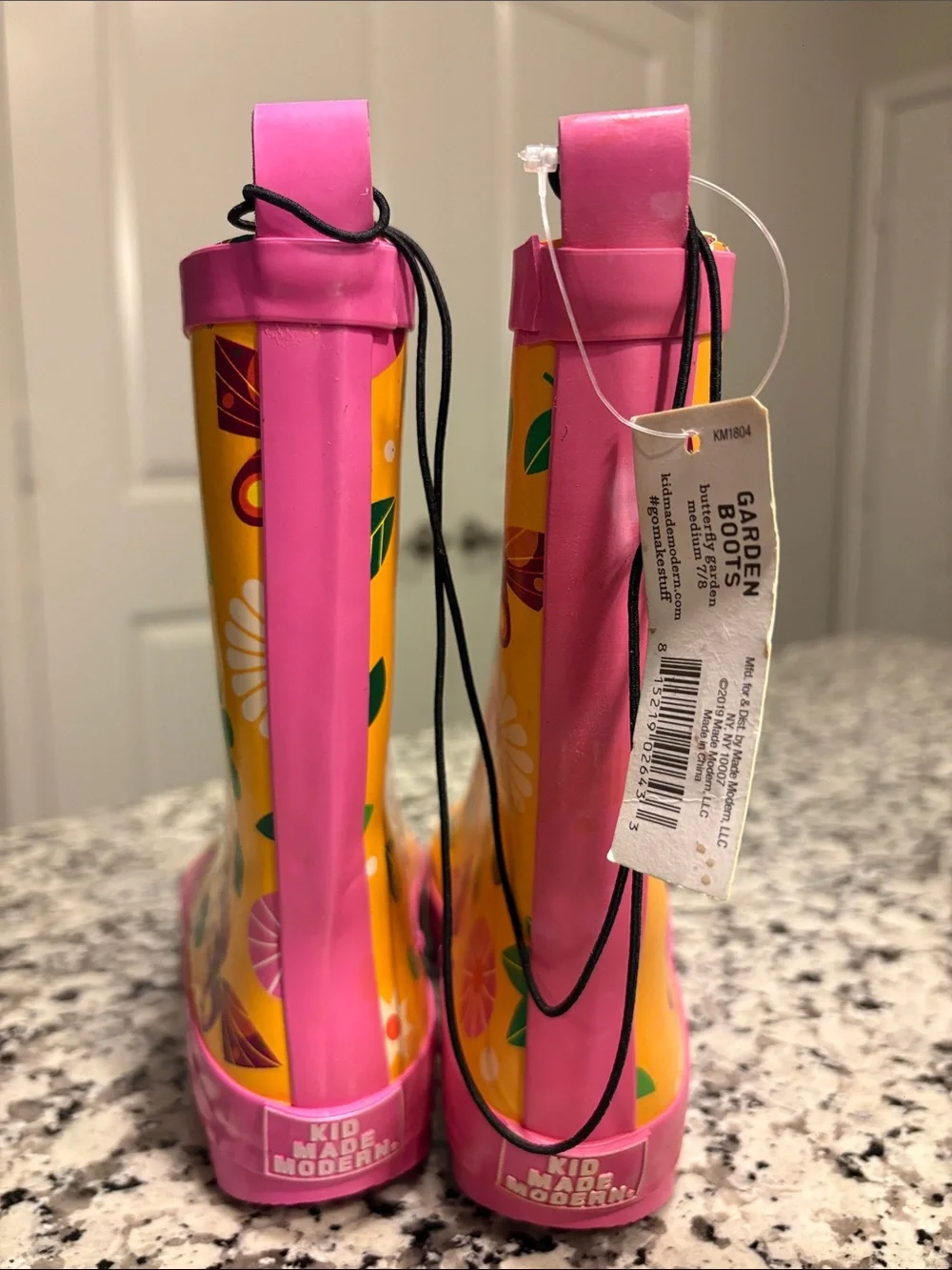 Carter's Bright Yellow Floral Kids Rain Boots with Pink Accents